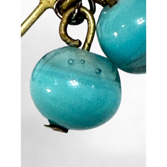 Vintage Turquoise Swirl Glass Bead Dangle Earrings - Picture 6 of 8